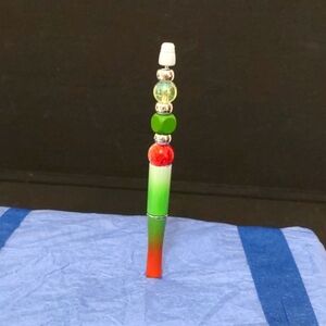 HANDMADE BEADED PENS COLOR RED, GREEN AND WHITE TOPPER IS REMOVABLE GREAT GIFT